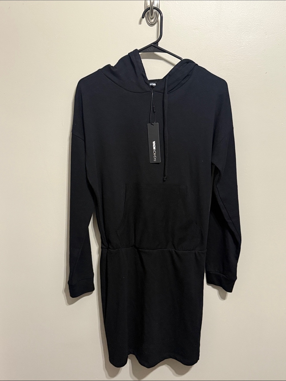 Fashion Nova Black Hooded Kids One-Piece Sweatshirt Dress